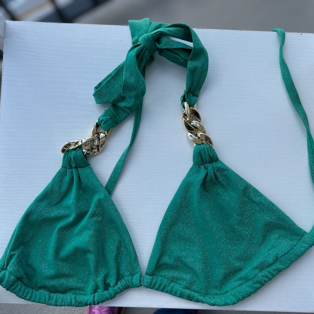 Liu Jo Emerald Bikini Top with Gold Chain